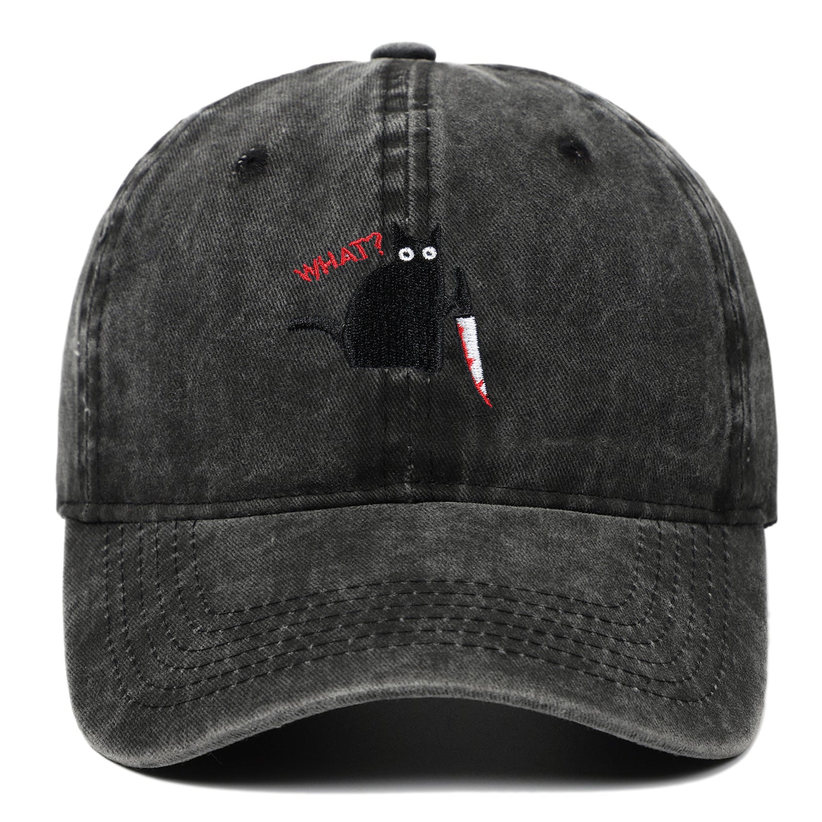 Wholesale Black Cat Knife Embroidered Baseball Cap Cotton Old Washed Baseball Cap